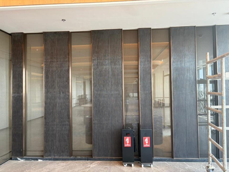 Textured wall panels in a contemporary architectural interior
